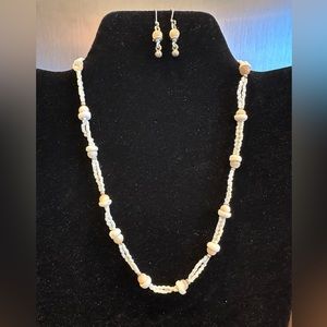 16”  Alaskan Shell seed & silver beads Necklace with earrings Set